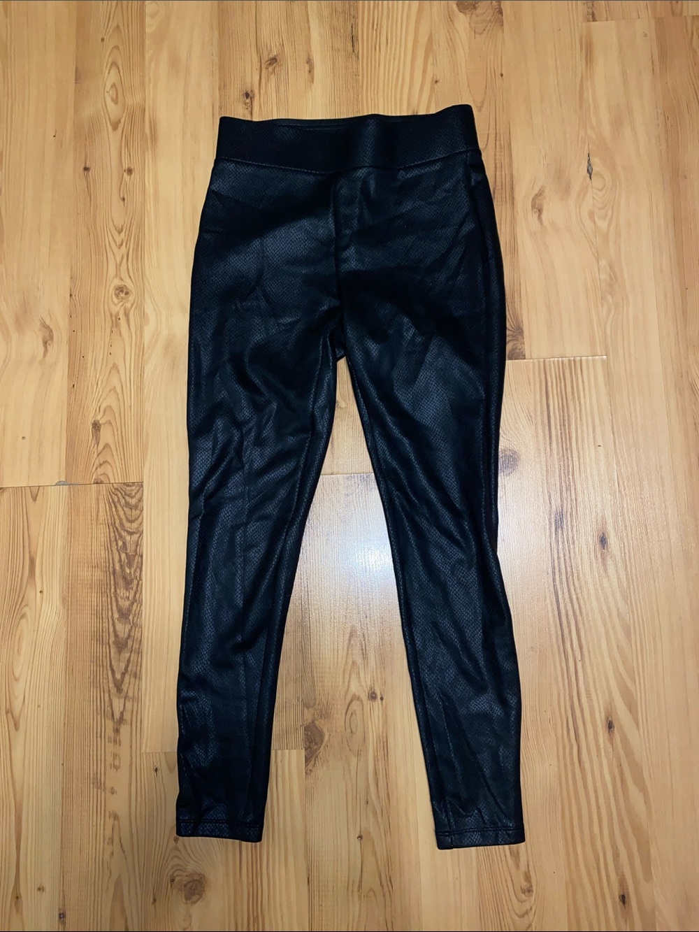LOFT Black Textured Faux-Leather Leggings, XS